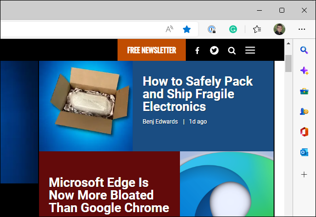 MIcrosoft Edge's sidebar in Edge 104.